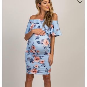 Blue Floral Pink Blush Maternity Dress